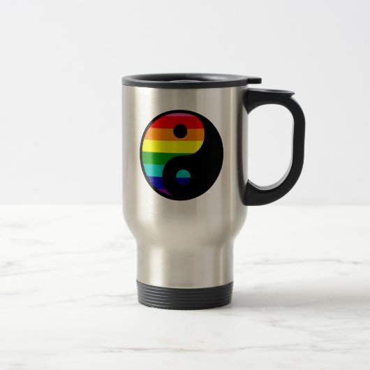 Regenboog Yin Yang LGBTQ Pride Balanssymbool Reisbeker (Rechts)