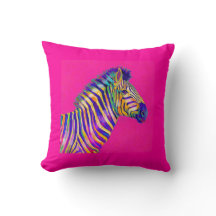regenboog zebra met roze fuschia-kussen