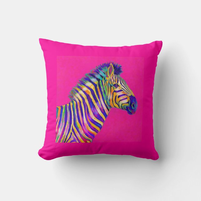 regenboog zebra met roze fuschia-kussen kussen (Voorkant)