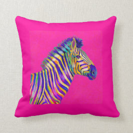 regenboog zebra met roze fuschia-kussen kussen