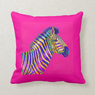 regenboog zebra met roze fuschia-kussen kussen