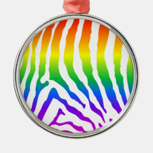 Regenboog Zebra Patroon Metalen Ornament