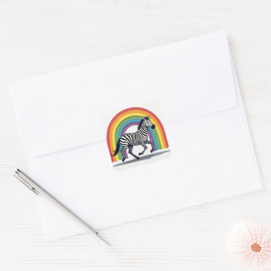 Regenboog Zebra Sticker (Envelop)