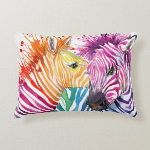 Regenboog zebra, waterverf wilde illustratie. accent kussen
