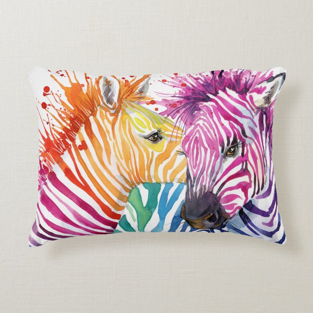 Regenboog zebra, waterverf wilde illustratie. accent kussen (Voorkant)