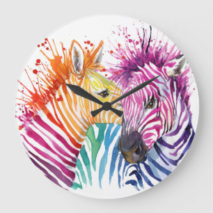 Regenboog zebra, waterverf wilde illustratie. grote klok