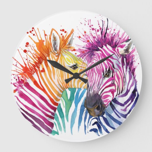 Regenboog zebra, waterverf wilde illustratie. grote klok (Voorkant)