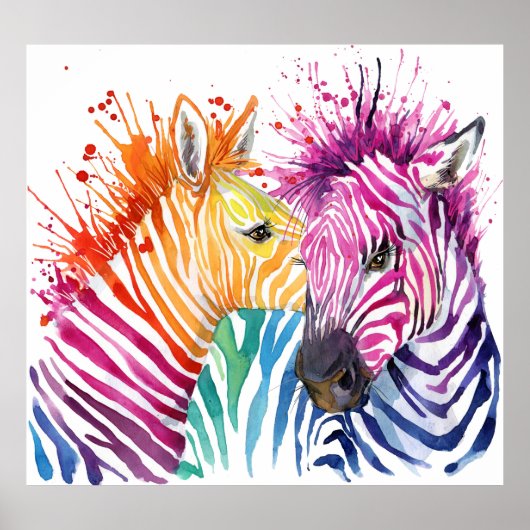 Regenboog zebra, waterverf wilde illustratie. poster (Voorkant)
