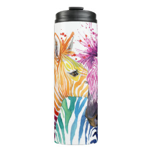 Regenboog zebra, waterverf wilde illustratie. thermosbeker