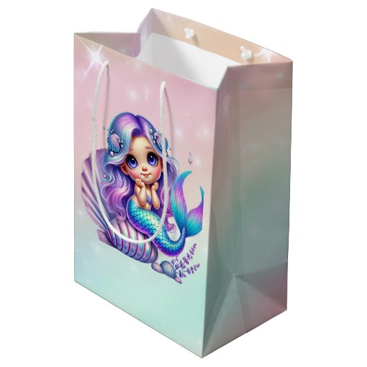 Regenboog Zeemeermin   Medium Cadeauzakje (Achterkant Gekanteld)