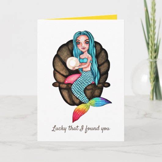 Regenboog zeemeermin met parel in Waterverf Kaart (Voorkant)