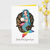 Regenboog zeemeermin met parel in Waterverf Kaart (Gele Bloem)