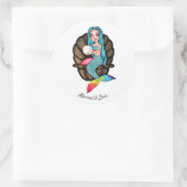 Regenboog zeemeermin met parel in Waterverf Ronde Sticker (Tas)