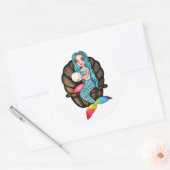 Regenboog zeemeermin met parel in Waterverf Ronde Sticker (Envelop)