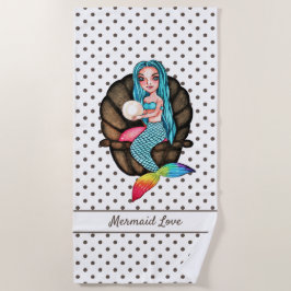 Regenboog zeemeermin met parel in Waterverf Strandlaken