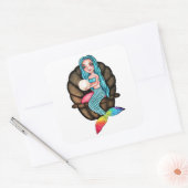 Regenboog zeemeermin met parel in Waterverf Vierkante Sticker (Envelop)