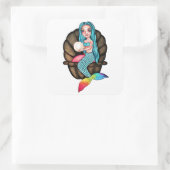 Regenboog zeemeermin met parel in Waterverf Vierkante Sticker (Tas)