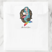 Regenboog zeemeermin met parel in Waterverf Vierkante Sticker (Tas)