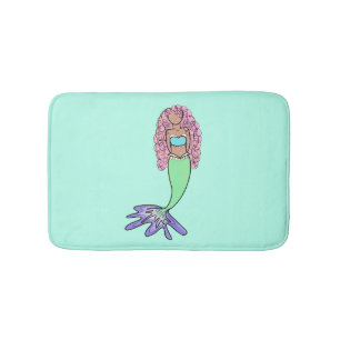 regenboog zeemeermin roze blauw paars groen zwart badmat