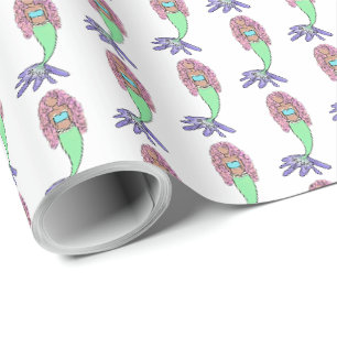 regenboog zeemeermin roze blauw paars groen zwart  cadeaupapier