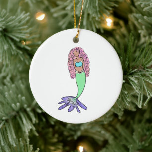 regenboog zeemeermin roze blauw paars groen zwart  keramisch ornament