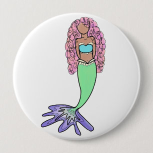 regenboog zeemeermin roze blauw paars groen zwart  ronde button 4,0 cm