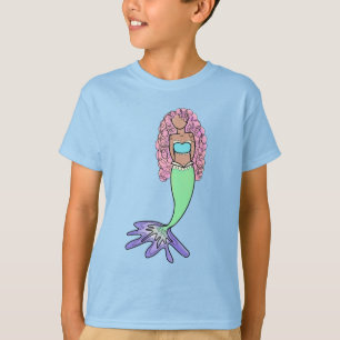 regenboog zeemeermin roze blauw paars groen zwart t-shirt