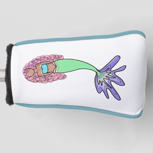 regenboog zeemeermin roze blauw paarse groen zwart golfheadcover (Voorkant)