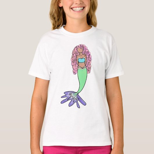 regenboog zeemeermin roze blauw paarse groen zwart t-shirt (Voorkant)