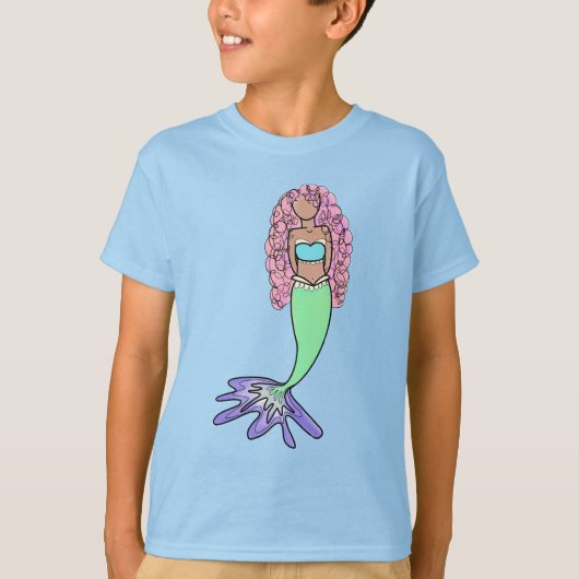 regenboog zeemeermin roze blauw paarse groen zwart t-shirt (Voorkant)