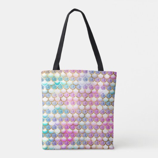 Regenboog zeemeermin schalen glitter canvas tas (Achterkant)