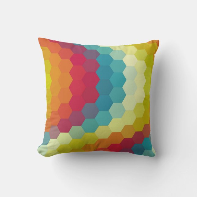 Regenboog Zeshoek Chevron Patroon Kussen (Voorkant)