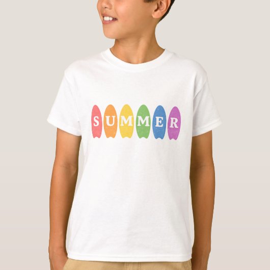 Regenboog Zomer Surfplank Kids T-Shirt (Voorkant)