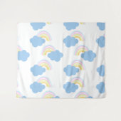 Regenboog Zomer Wolken Pastel Krabbel Doodle Wandkleed (Voorkant (horizontaal))