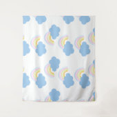 Regenboog Zomer Wolken Pastel Krabbel Doodle Wandkleed (Voorkant)