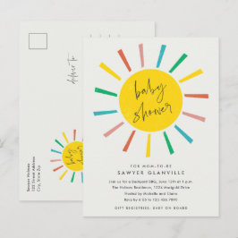 Regenboog Zon Schrift Moderne Baby Shower Uitnodiging Briefkaart