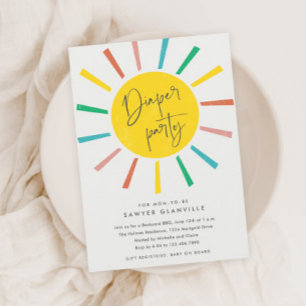 Regenboog Zon Schrift Moderne Luier Feest Baby Bor Kaart