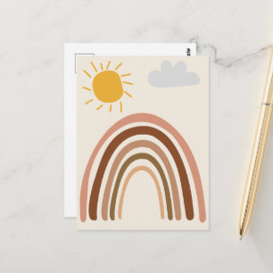 Regenboog Zon Wolk, Kindertekening, Boho Abstracte Briefkaart