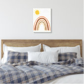 Regenboog Zon Wolk, Kindertekening, Boho Abstracte Canvas Afdruk (Insitu (Slaapkamer))