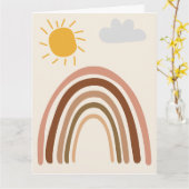 Regenboog Zon Wolk, Kindertekening, Boho Abstracte Kaart (Gele Bloem)