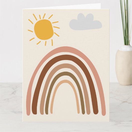 Regenboog Zon Wolk, Kindertekening, Boho Abstracte Kaart (Voorkant)