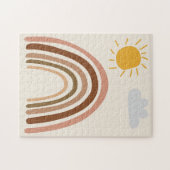 Regenboog Zon Wolk, Kindertekening, Boho Abstracte Legpuzzel (Horizontaal)