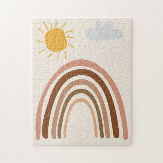 Regenboog Zon Wolk, Kindertekening, Boho Abstracte Legpuzzel (Verticaal)