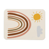 Regenboog Zon Wolk, Kindertekening, Boho Abstracte Magneet (Horizontaal)