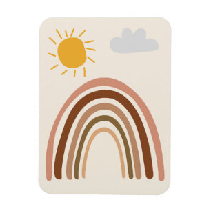 Regenboog Zon Wolk, Kindertekening, Boho Abstracte Magneet