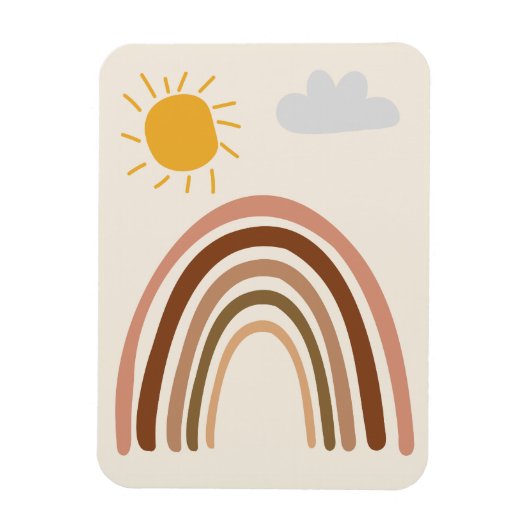 Regenboog Zon Wolk, Kindertekening, Boho Abstracte Magneet (Verticaal)