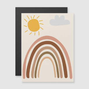 Regenboog Zon Wolk, Kindertekening, Boho Abstracte Magnetische Uitnodiging