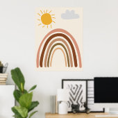 Regenboog Zon Wolk, Kindertekening, Boho Abstracte Poster (Thuiskantoor)