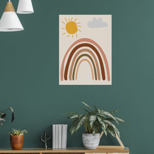 Regenboog Zon Wolk, Kindertekening, Boho Abstracte Poster (Woonkamer 1)