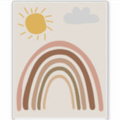 Regenboog Zon Wolk, Kindertekening, Boho Abstracte Sticker (Voorkant)